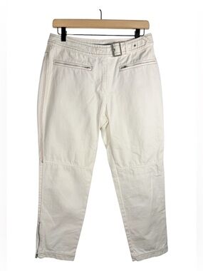 OILILY Women’s White Belted Ankle Zip Tapered Leg Cargo Jeans Sz 30